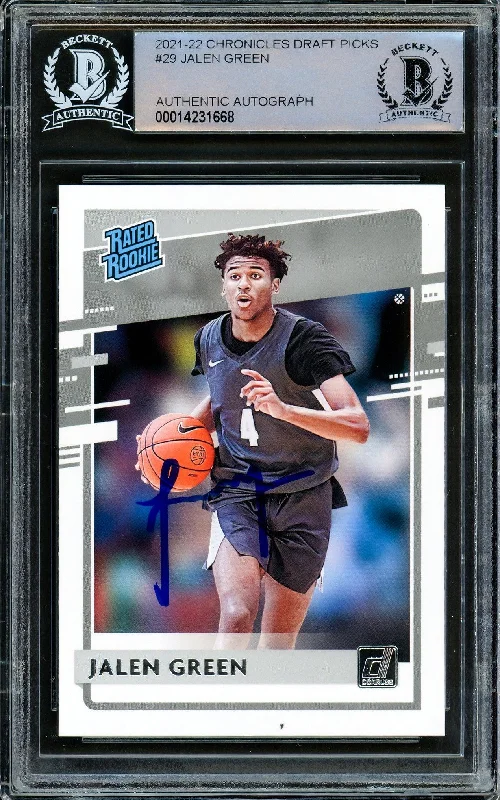 Men's basketball card custom signature -Jalen Green Autographed 2021-22 Donruss Rated Rookie Card #29 Houston Rockets Beckett BAS Stock #206625