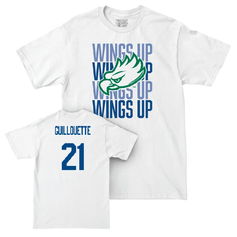 Men's basketball T-shirt custom ensemble -Men's Basketball White Wings Up Tee  - Tristen Guillouette