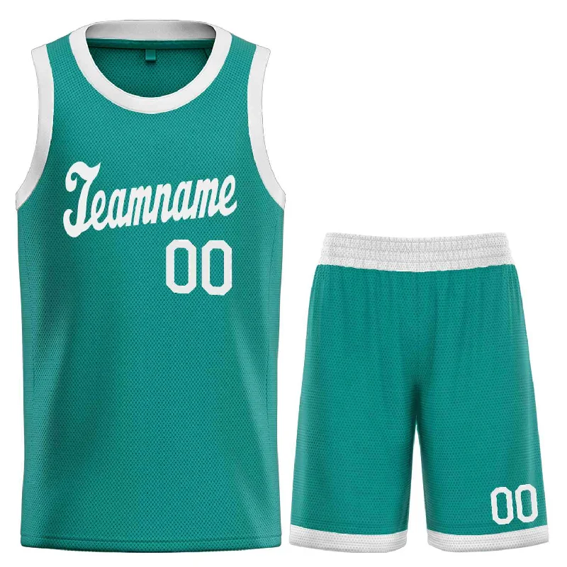 Men's basketball uniform custom outfit -Custom Teal White Classic Sets Sports Uniform Basketball Jersey