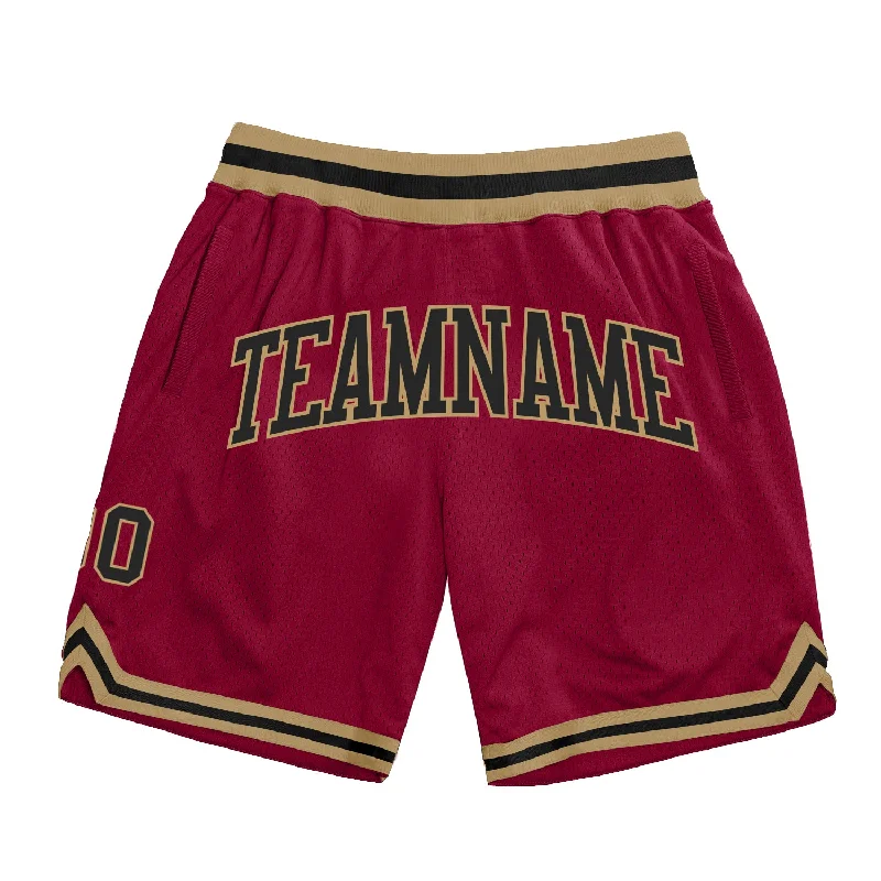 Men's basketball shorts quick-dynamic -Custom Maroon Black-Old Gold Authentic Throwback Basketball Shorts