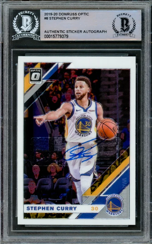 Men's basketball card sport cards -Stephen Curry Autographed 2019-20 Donruss Optic Card #8 Golden State Warriors Beckett BAS Stock #216852