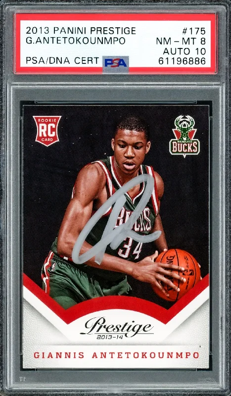 Men's basketball card player deal -Giannis Antetokounmpo Autographed 2013 Panini Prestige Rookie Card #175 Milwaukee Bucks PSA 8 Auto Grade Gem Mint 10 PSA/DNA #61196886