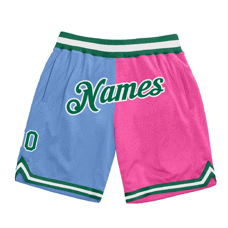 Men's basketball shorts relaxed-rugged -Custom Light Blue Kelly Green-Pink Authentic Throwback Split Fashion Basketball Shorts