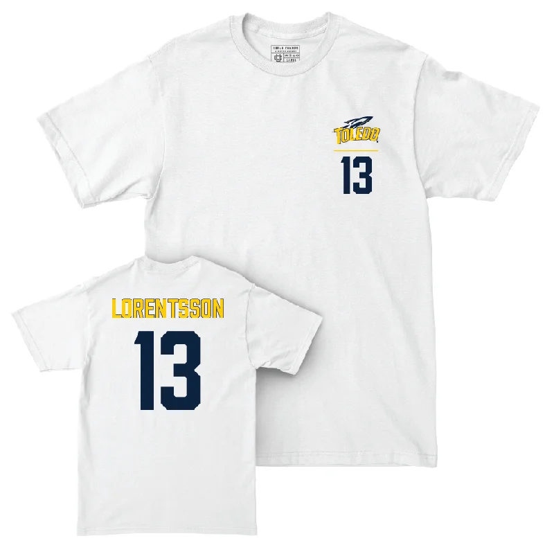 Men's basketball T-shirt wholesale offer -Toledo Men's Basketball White Logo Comfort Colors Tee - André Lorentsson | #13