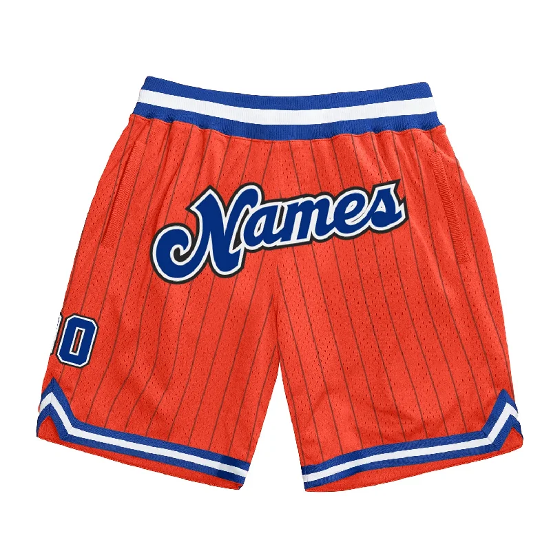 Men's basketball shorts elite-bold -Custom Orange Black Pinstripe Royal-White Authentic Basketball Shorts