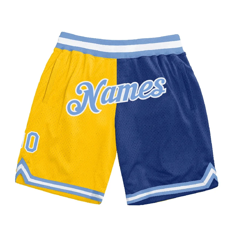 Men's basketball shorts dynamic-rugged -Custom Gold Light Blue-Royal Authentic Throwback Split Fashion Basketball Shorts