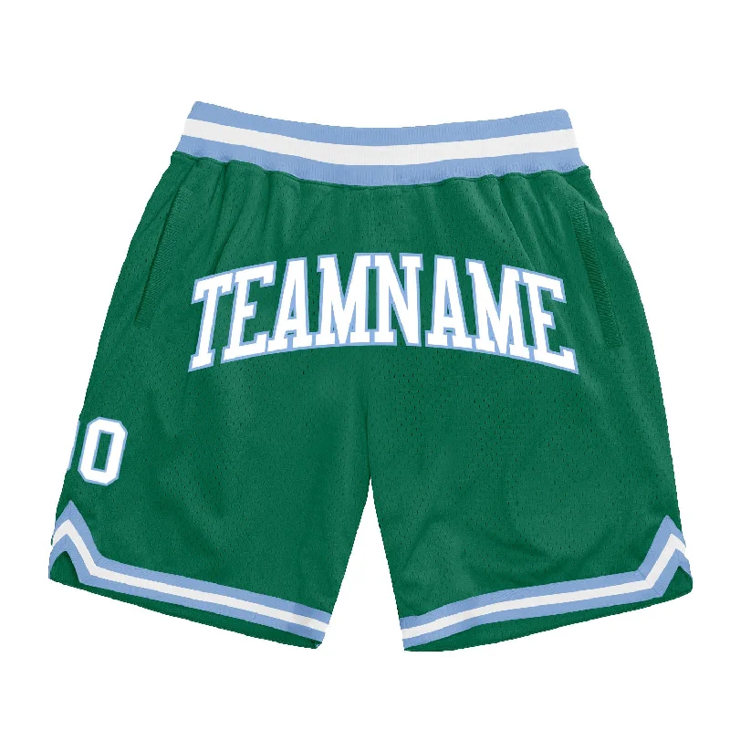 Men's basketball shorts pro-dynamic -Custom Kelly Green White-Light Blue Authentic Throwback Basketball Shorts