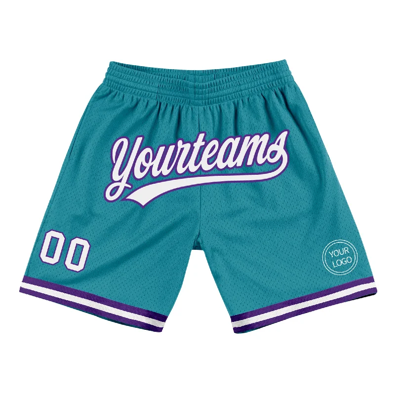 Men's basketball shorts sport-sleek -Custom Teal White-Purple Authentic Throwback Basketball Shorts