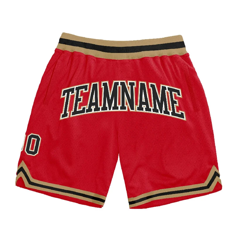 Men's basketball shorts lightweight-dynamic -Custom Red Black-Old Gold Authentic Throwback Basketball Shorts