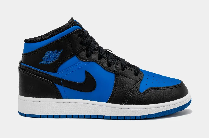 Basketball shoes cushion-design -Air Jordan 1 Retro Mid Black Royal Blue Grade School Lifestyle Shoes (Black/Blue)