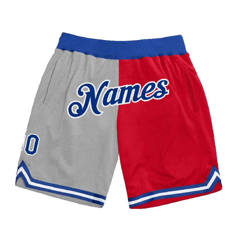 Men's basketball shorts sport-hybrid -Custom Gray Royal-Red Authentic Throwback Split Fashion Basketball Shorts