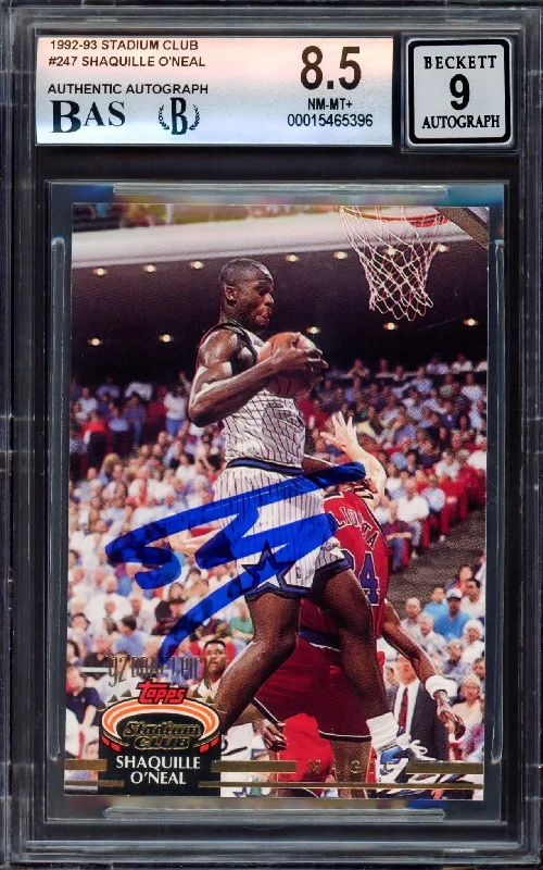 Men's basketball card squad exclusive -Shaquille "Shaq" O'Neal Autographed 1992 Stadium Club Rookie Card #247 Orlando Magic BGS 8.5 Auto Grade Mint 9 Beckett BAS #15465396