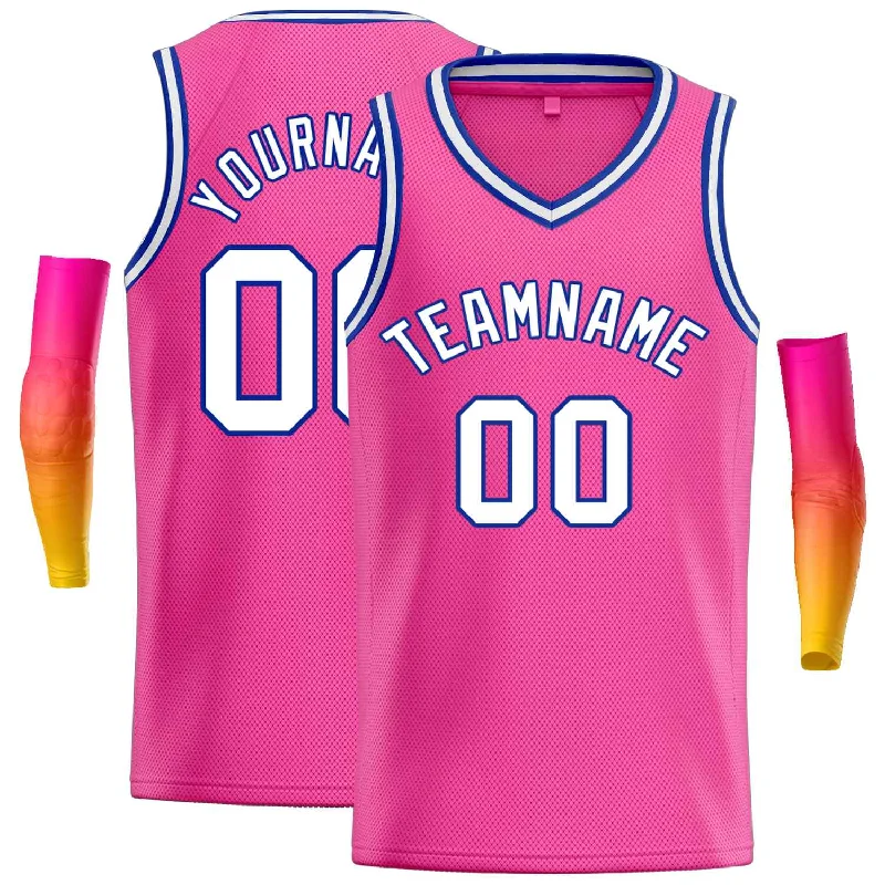 Men's basketball uniform affordable ensemble -Custom Pink White-Royal Classic Tops Men Casual Basketball Jersey