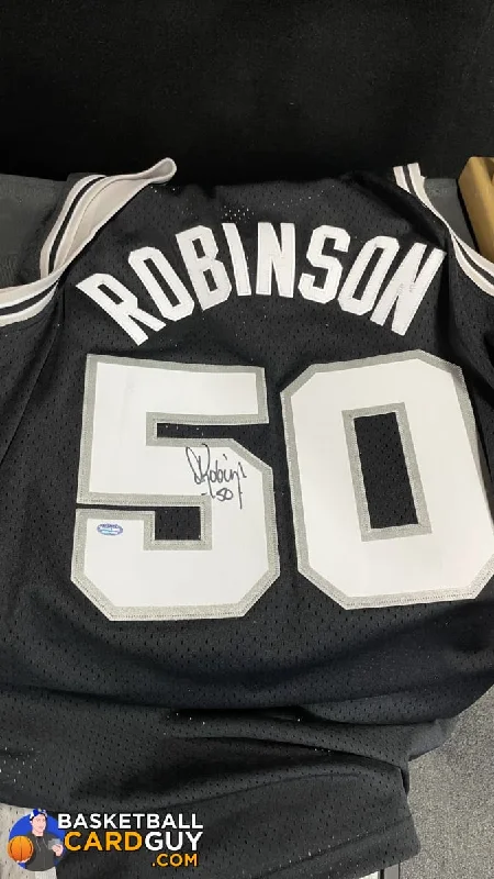 Men's basketball uniform custom design -David Robinson Signed Adidas Swingman Hardwood Classics Jersey