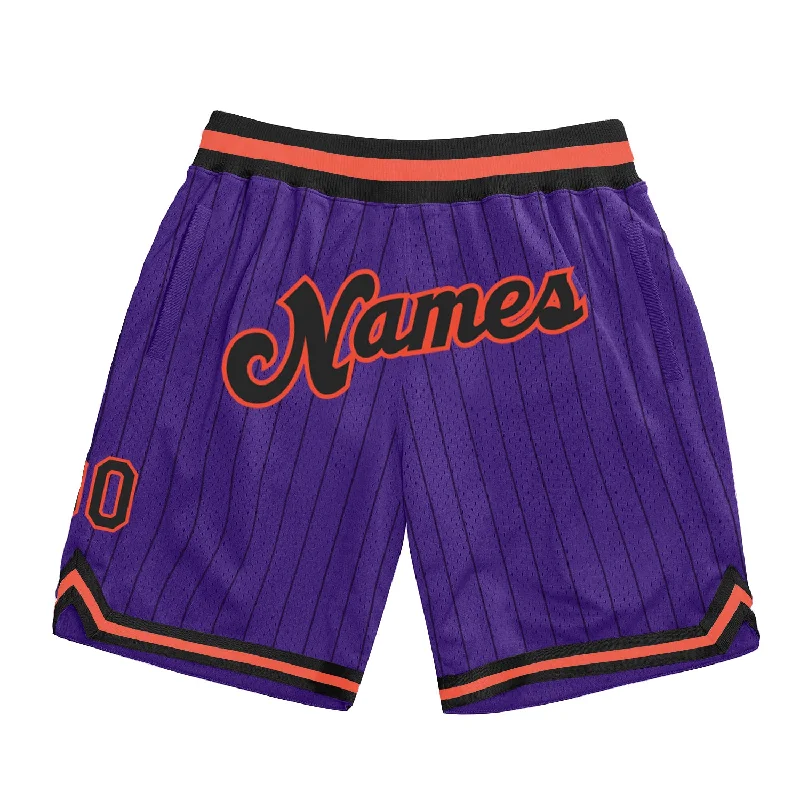 Men's basketball shorts durable-pro -Custom Purple Black Pinstripe Black-Orange Authentic Basketball Shorts