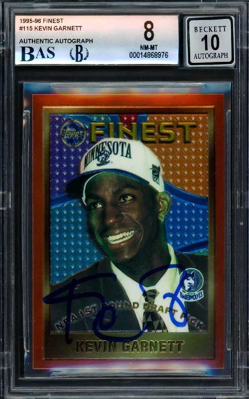 Men's basketball card affordable deals -Kevin Garnett Autographed 1995-96 Topps Finest Rookie Card #115 Minnesota Timberwolves BGS 8 Auto Grade Gem Mint 10 Beckett BAS #14868976