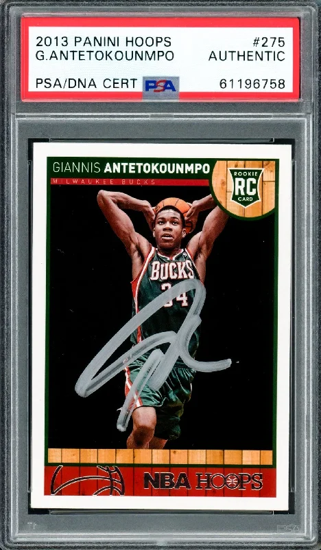 Men's basketball card trendy sale -Giannis Antetokounmpo Autographed 2013 Panini Hoops Rookie Card #275 Milwaukee Bucks PSA/DNA #61196758