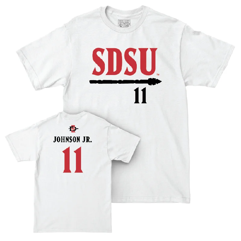 Men's basketball T-shirt active kit -SDSU Men's Basketball White Staple Comfort Colors Tee - Demarshay Johnson Jr. #11