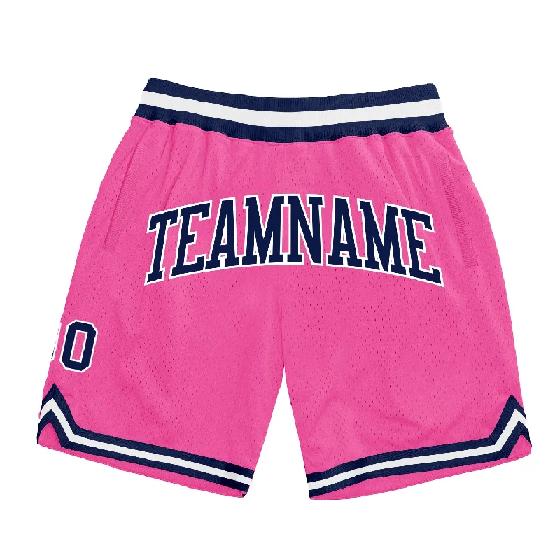 Men's basketball shorts bold-team -Custom Pink Navy-White Authentic Throwback Basketball Shorts