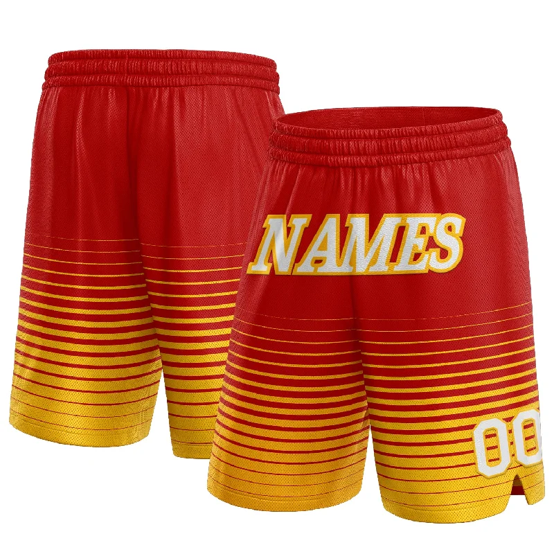 Men's basketball shorts urban-team -Custom Red White-Gold Pinstripe Fade Fashion Authentic Basketball Shorts