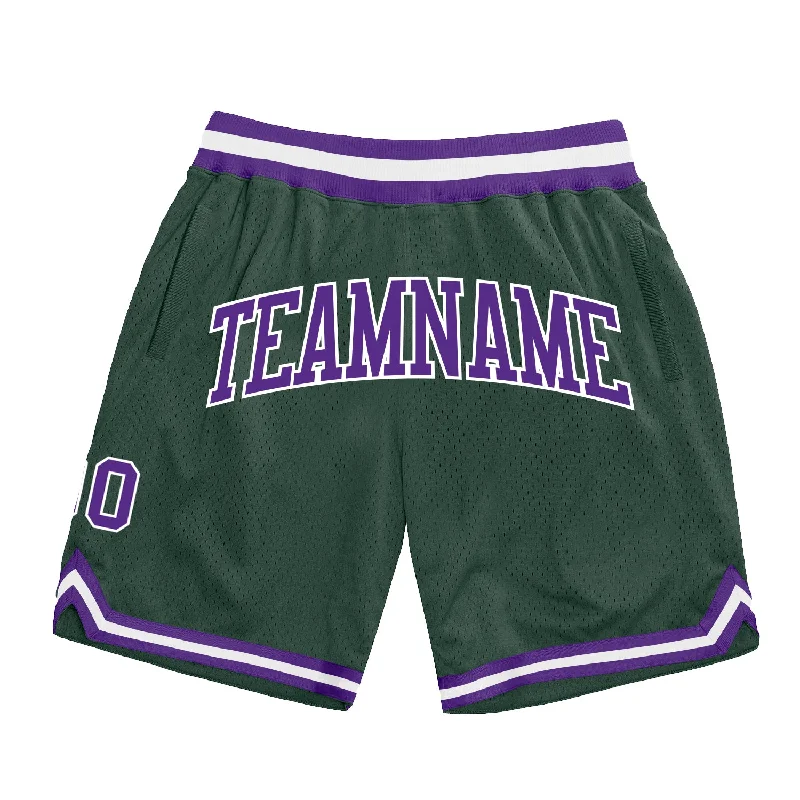 Men's basketball shorts urban-bold -Custom Hunter Green Purple-White Authentic Throwback Basketball Shorts