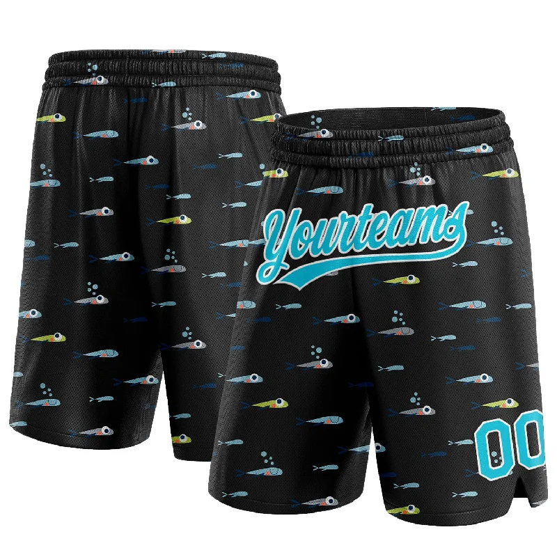 Men's basketball shorts dynamic-hybrid -Custom Black Lakes Blue-White 3D Pattern Fish Authentic Basketball Shorts