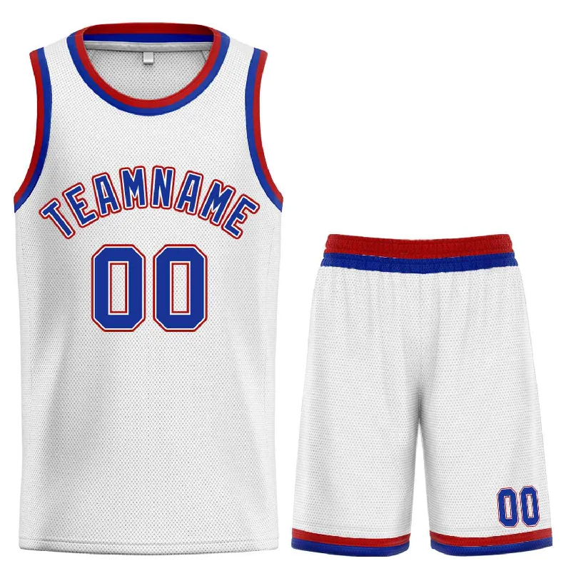 Men's basketball uniform team edition -Custom White Royal-Red Classic Sets Curved Basketball Jersey