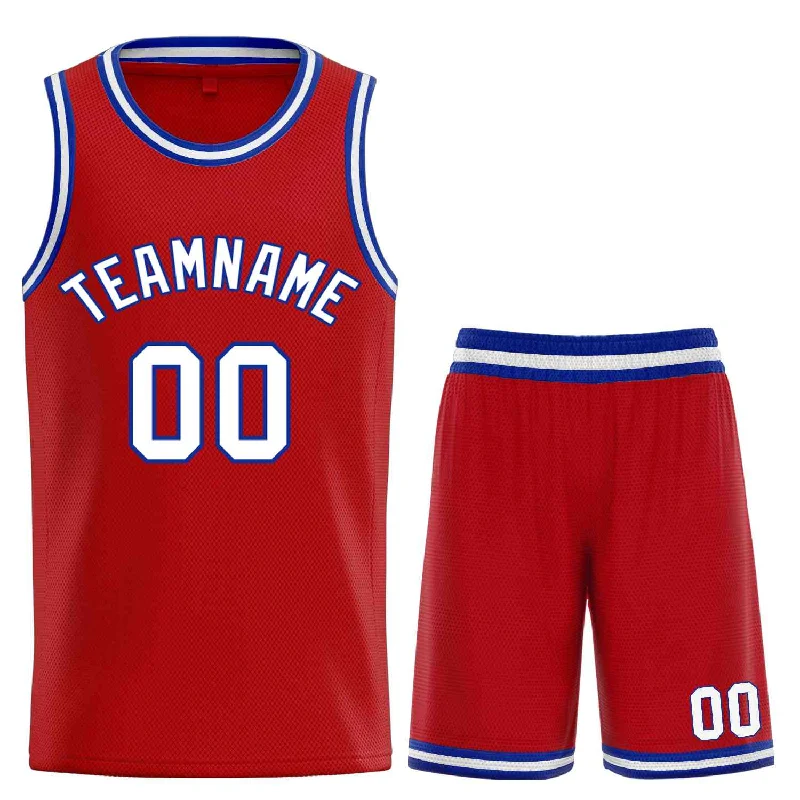 Men's basketball uniform pro shorts -Custom Red White-Royal Classic Sets Curved Basketball Jersey