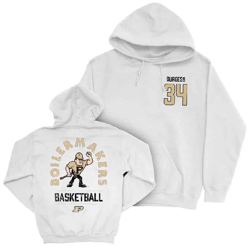 Men's hoodies sustainable -Men's Basketball White Mascot Hoodie  - Raleigh Burgess