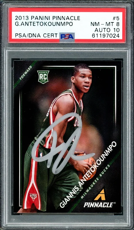 Men's basketball card performance sale -Giannis Antetokounmpo Autographed 2013 Panini Pinnacle Rookie Card #5 Milwaukee Bucks PSA 8 Auto Grade Gem Mint 10 PSA/DNA #61197024