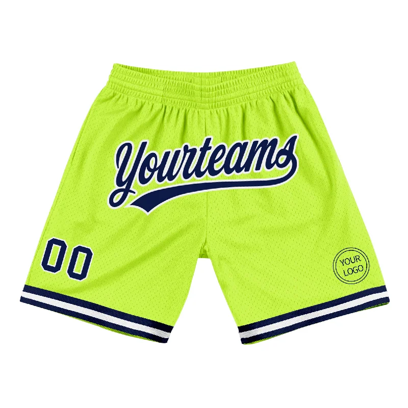 Men's basketball shorts quick-sleek -Custom Neon Green Navy-White Authentic Throwback Basketball Shorts