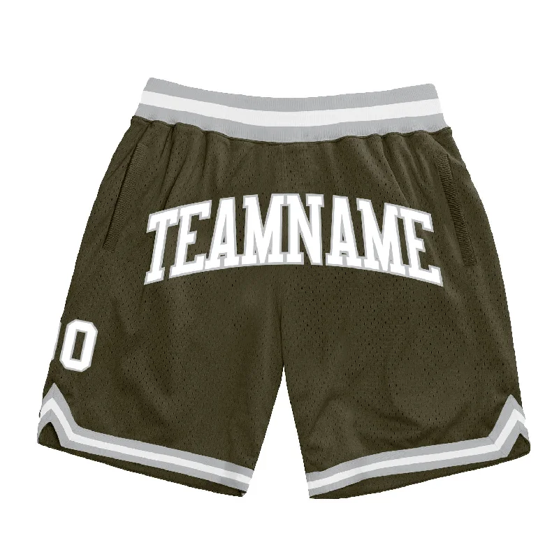 Men's basketball shorts sport-hybrid -Custom Olive White-Gray Authentic Throwback Salute To Service Basketball Shorts