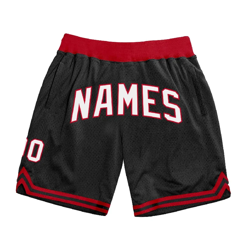 Men's basketball shorts elite-fit -Custom Black White-Red Authentic Throwback Basketball Shorts