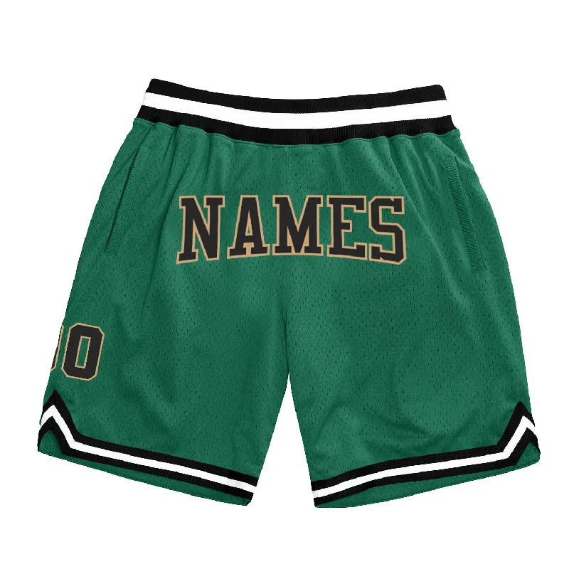 Men's basketball shorts durable-urban -Custom Kelly Green Black-Old Gold Authentic Throwback Basketball Shorts