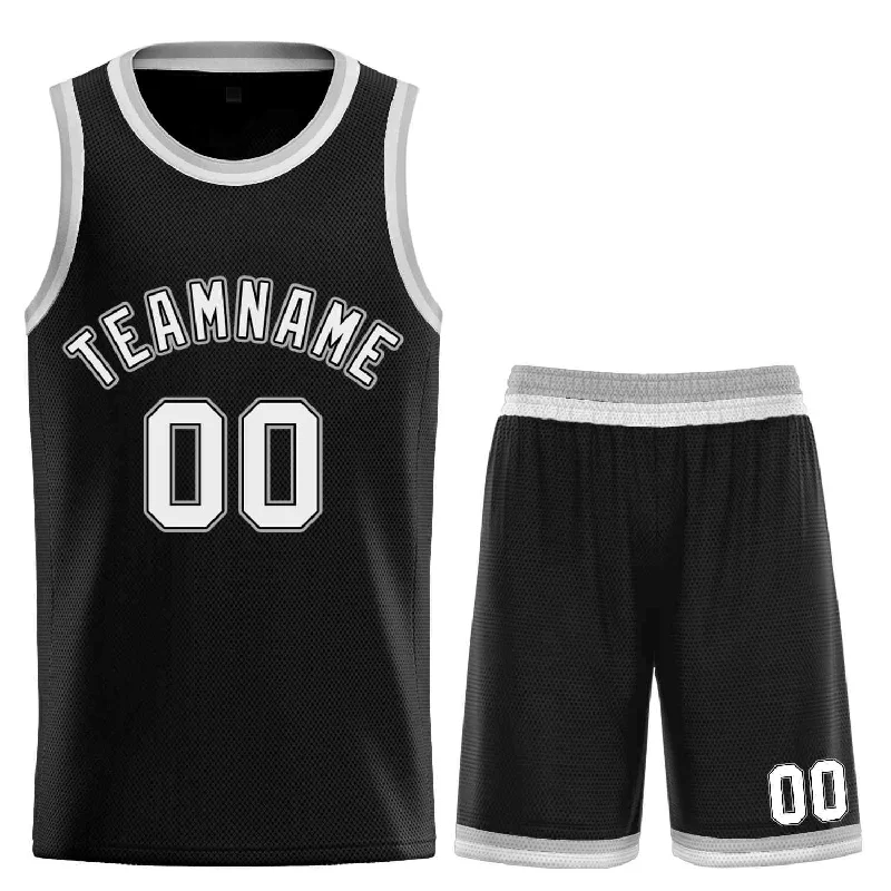 Men's basketball uniform athletic shorts -Custom Black White-Gray Classic Sets Curved Basketball Jersey