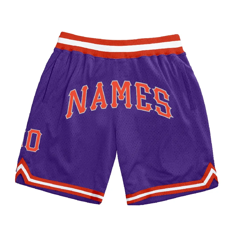 Men's basketball shorts bold-style -Custom Purple Orange-Gray Authentic Throwback Basketball Shorts