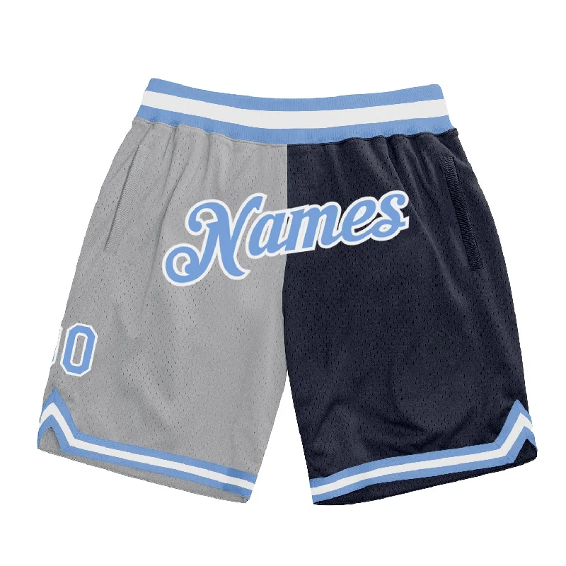 Men's basketball shorts cooling-elite -Custom Gray Light Blue-Navy Authentic Throwback Split Fashion Basketball Shorts