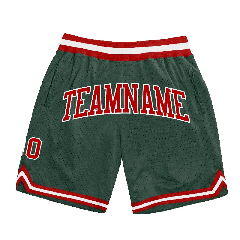 Men's basketball shorts sleek-bold -Custom Hunter Green Red-White Authentic Throwback Basketball Shorts