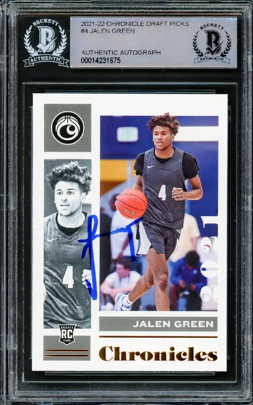 Men's basketball card foil accents -Jalen Green Autographed 2021-22 Chronicles Bronze Rookie Card #4 Houston Rockets Beckett BAS #14231675