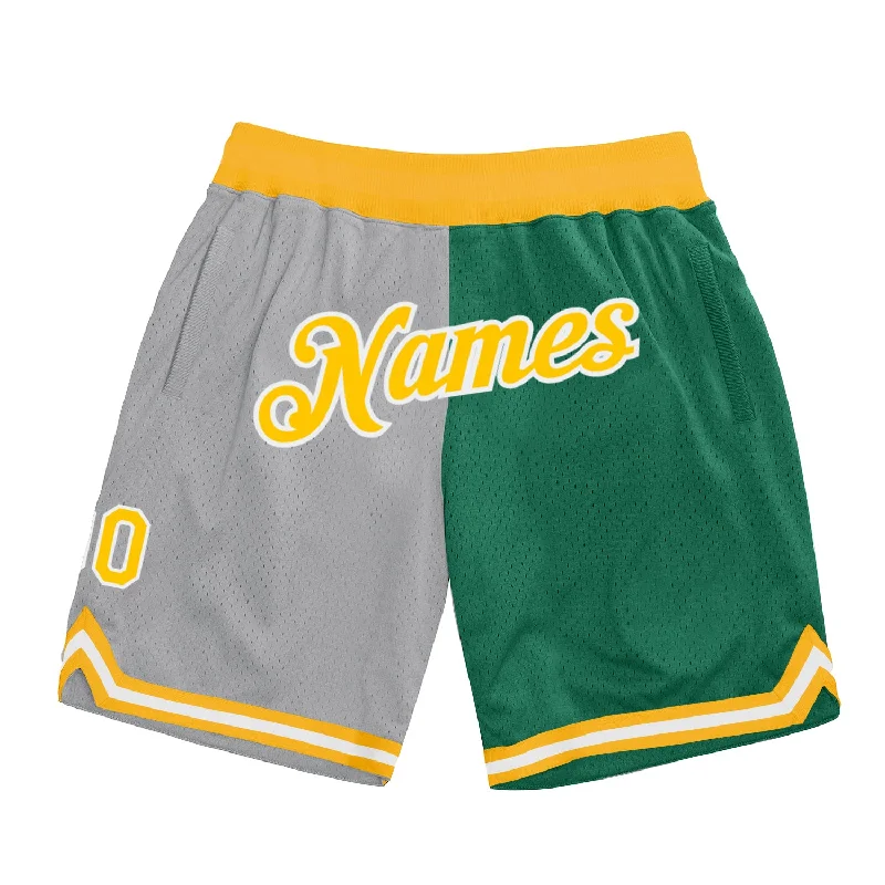 Men's basketball shorts quick-hybrid -Custom Gray Gold-Kelly Green Authentic Throwback Split Fashion Basketball Shorts