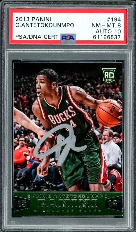 Men's basketball card custom special -Giannis Antetokounmpo Autographed 2013 Panini Rookie Card #194 Milwaukee Bucks PSA 8 Auto Grade Gem Mint 10 PSA/DNA #61196837