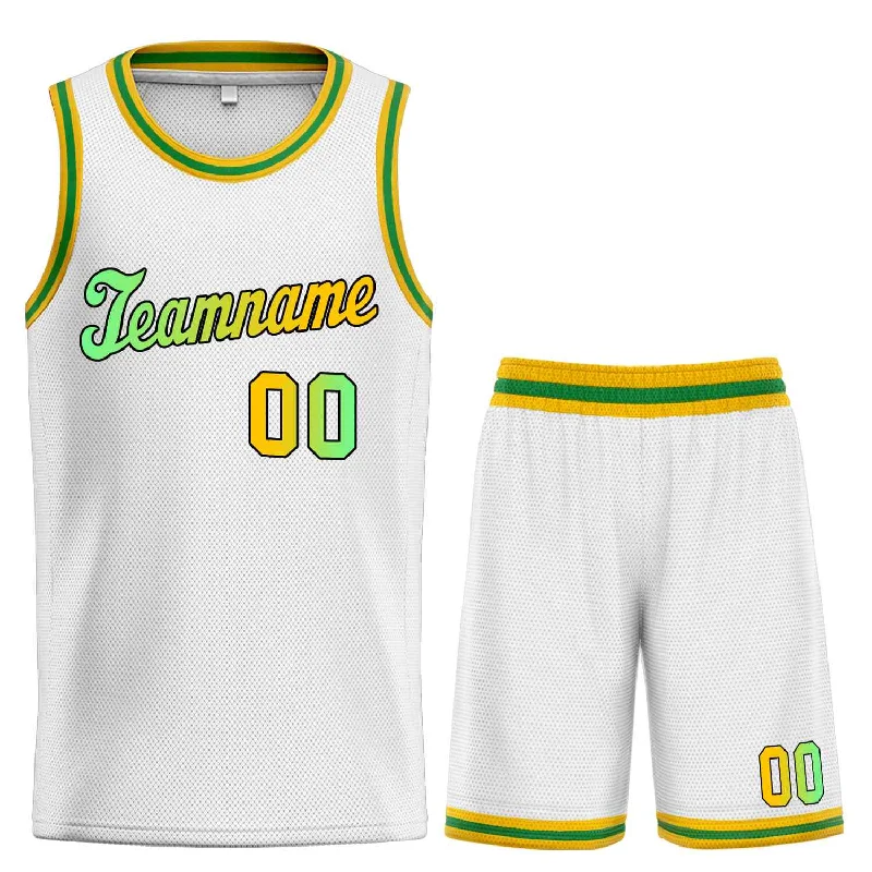 Men's basketball uniform reversible style -Custom White Green-Black Classic Sets Sports Uniform Basketball Jersey