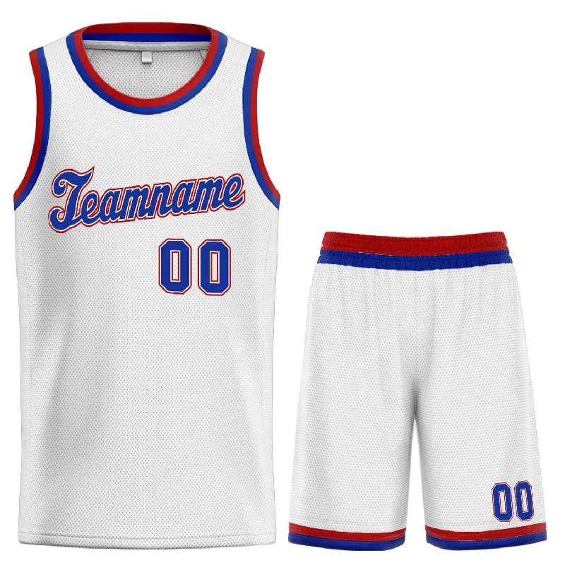 Men's basketball uniform affordable quality -Custom White Royal-Red Classic Sets Sports Uniform Basketball Jersey