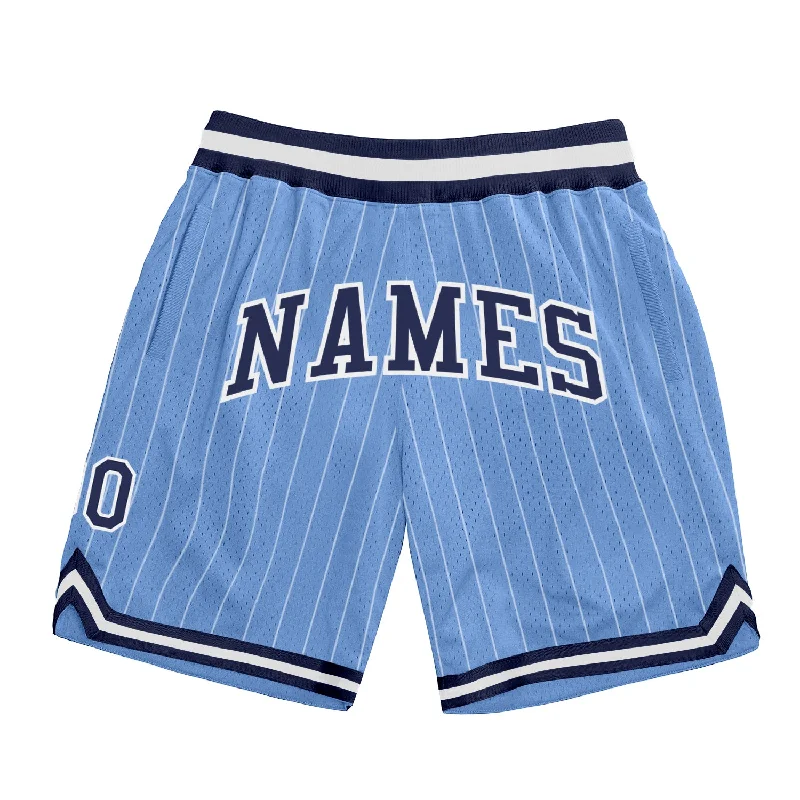 Men's basketball shorts stretch-team -Custom Light Blue White Pinstripe Navy-White Authentic Basketball Shorts