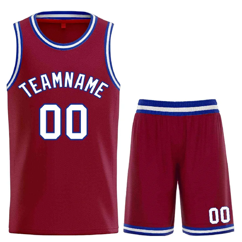 Men's basketball uniform online shopping -Custom Maroon White-Royal Classic Sets Curved Basketball Jersey