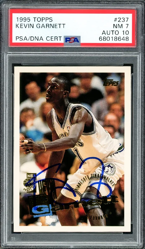 Men's basketball card lightweight card -Kevin Garnett Autographed 1995 Topps Rookie Card #237 Minnesota Timberwolves PSA 7 Auto Grade Gem Mint 10 PSA/DNA #68018648