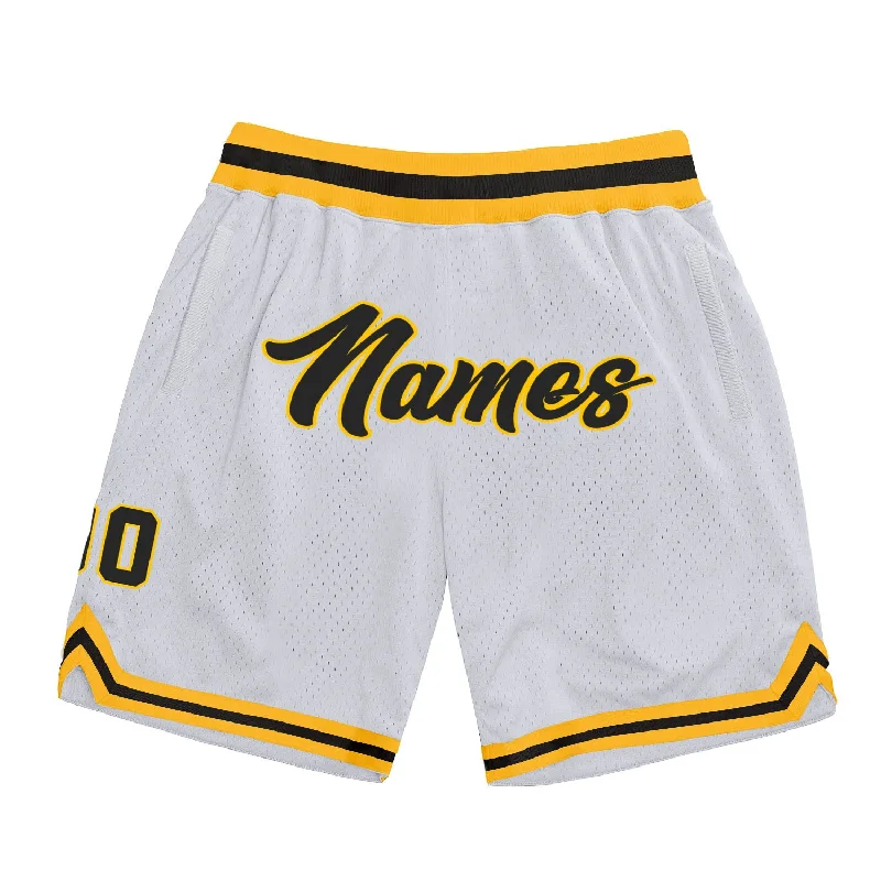 Men's basketball shorts pro-hybrid -Custom White Black-Gold Authentic Throwback Basketball Shorts