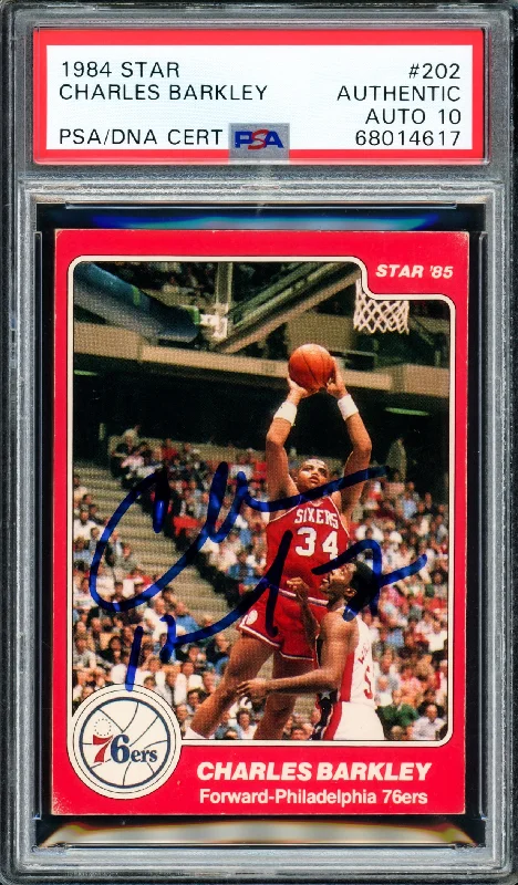 Men's basketball card lightweight deck -Charles Barkley Autographed 1984-85 Star Rookie Card #202 Philadelphia 76ers Auto Grade Gem Mint 10 PSA/DNA #68014617