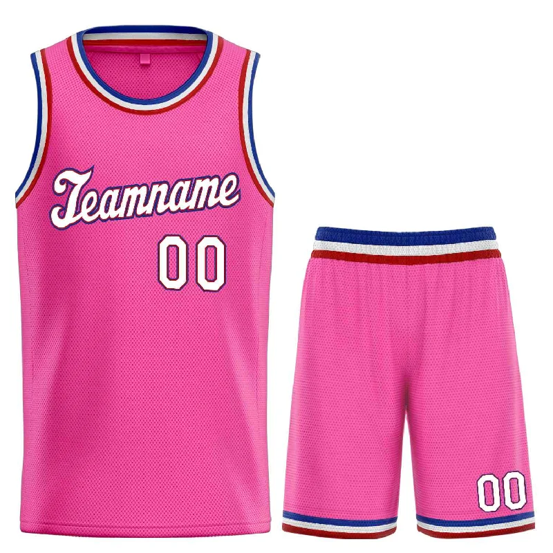 Men's basketball uniform stylish jerseys -Custom Pink White-Red Classic Sets Sports Uniform Basketball Jersey