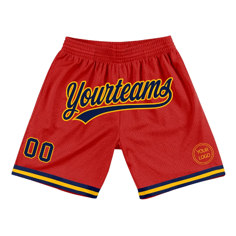 Men's basketball shorts hybrid-performance -Custom Red Navy-Gold Authentic Throwback Basketball Shorts